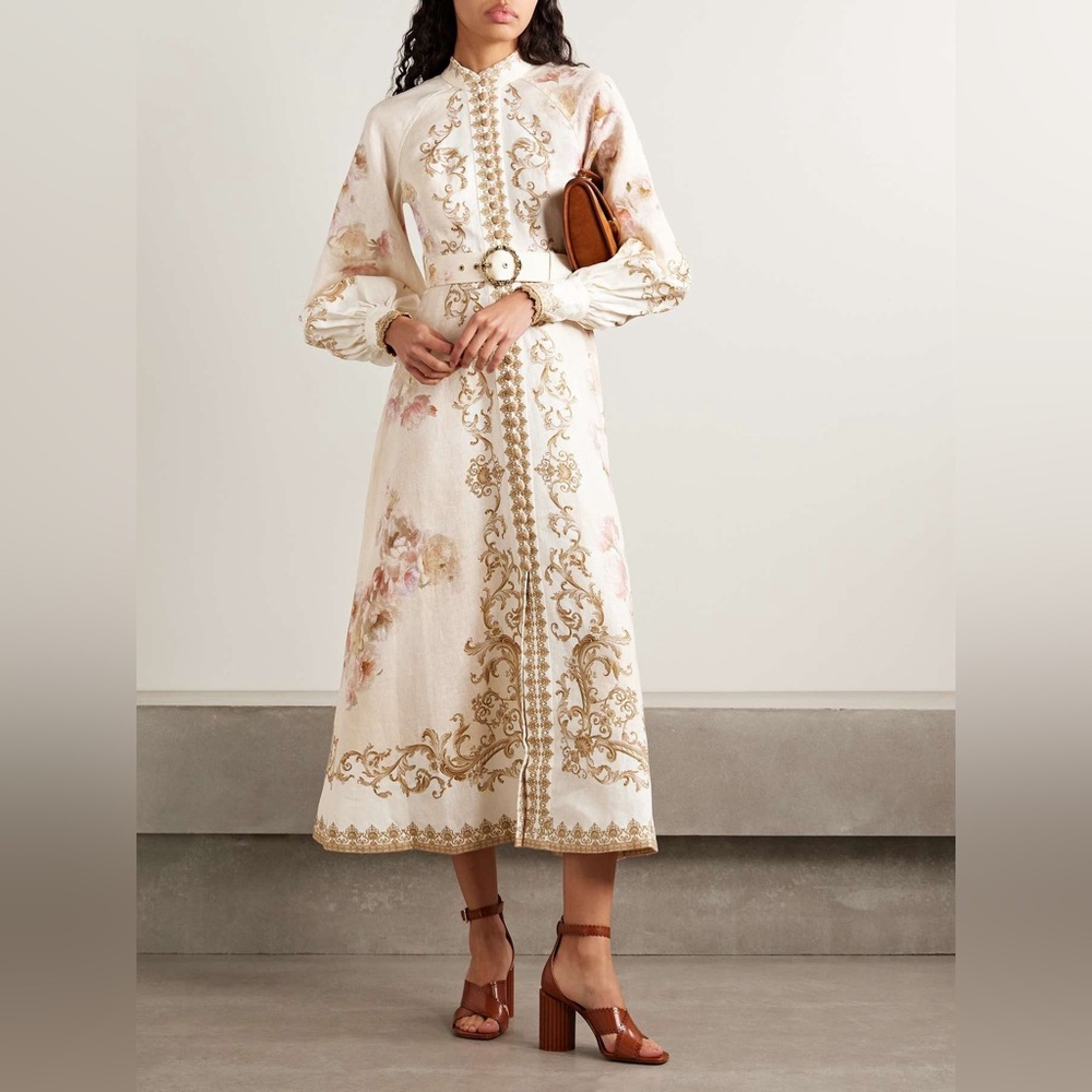 ZIMMERMANN Belted floral-print linen midi dress Size0 - Picture 6 of 9